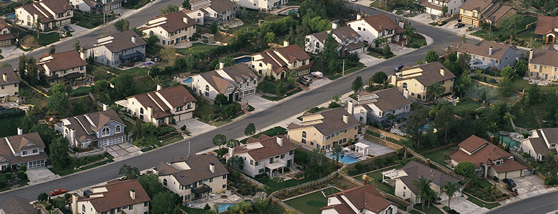 Birdseye view of homes in a subdivision