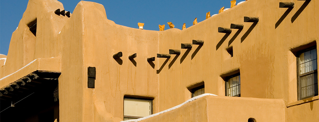 Outside view of a Southwest-style, stucco building